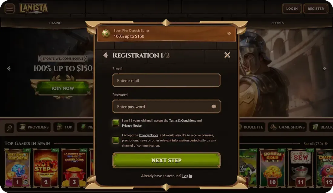 lanista casino registration